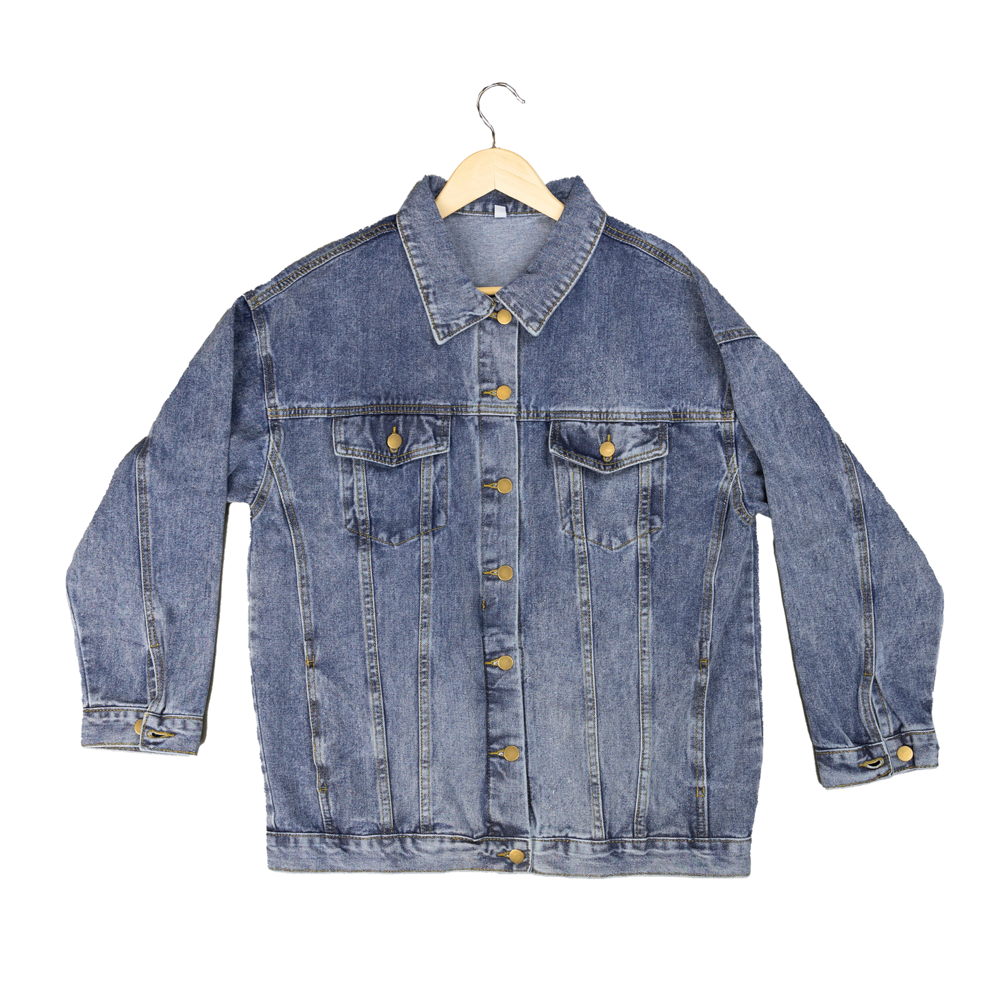 Classic Boyfriend style women's button-front denim jacket.